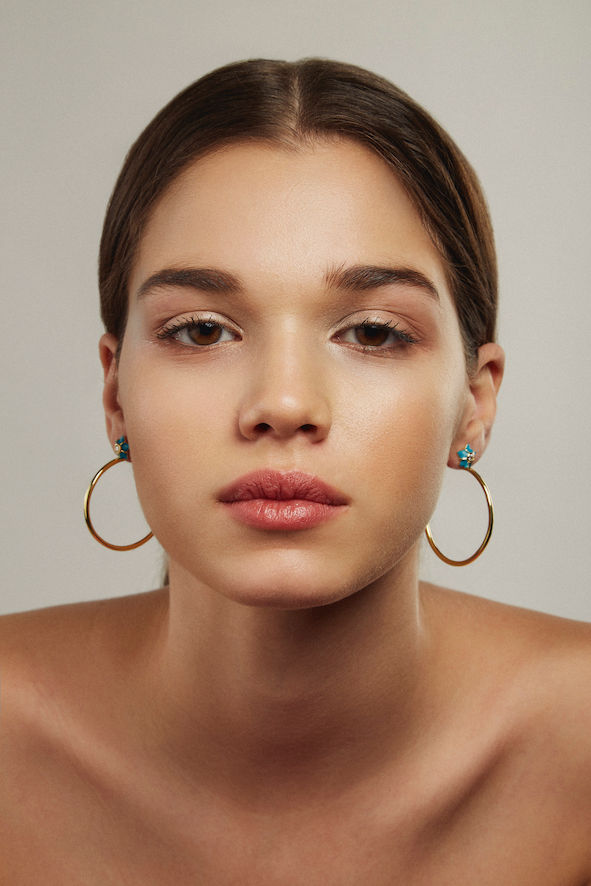 Flower Blue Gold Plated Earrings