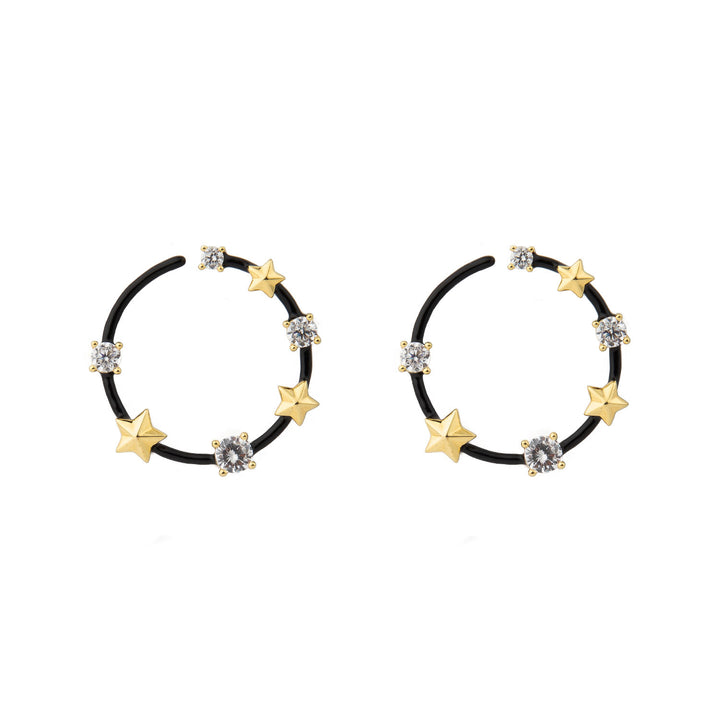 Star and Crystal Black Gold Plated Earrings w. Crystal