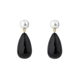 Drop Black & White Gold Plated Earrings w. Pearls