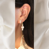 Horizon Hook Threader 18K Gold Plated Earring w. White Pearls & Zirconia