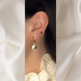 Yin Yang 18K Gold Plated Huggie w. White Zirconia