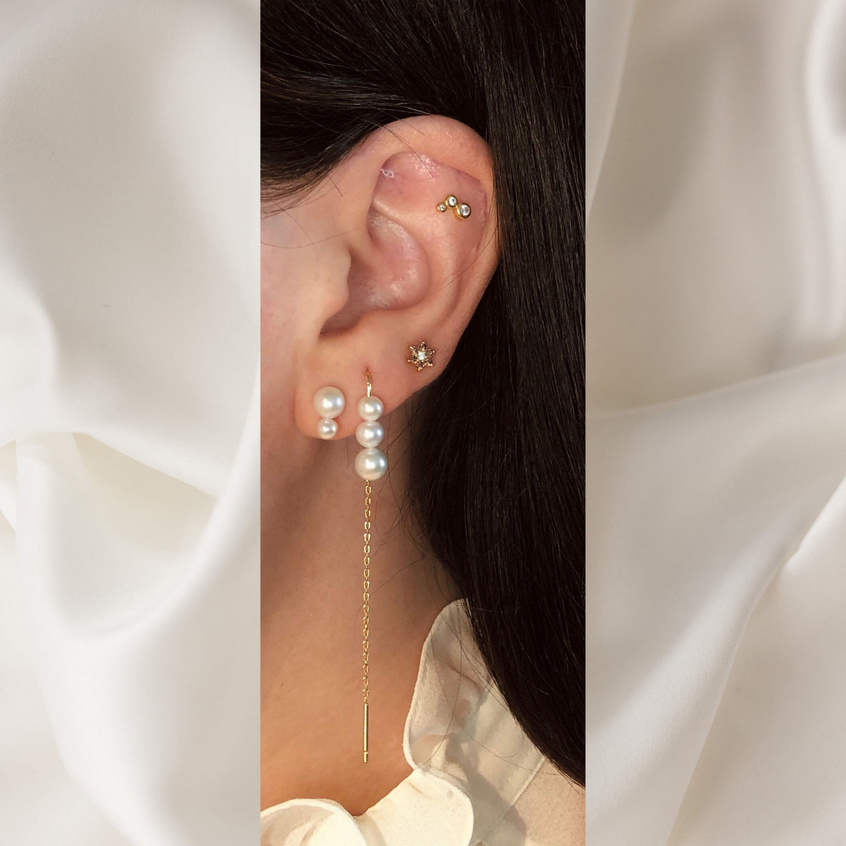 Trinity 18K Gold Plated Stud w. White Zirconia