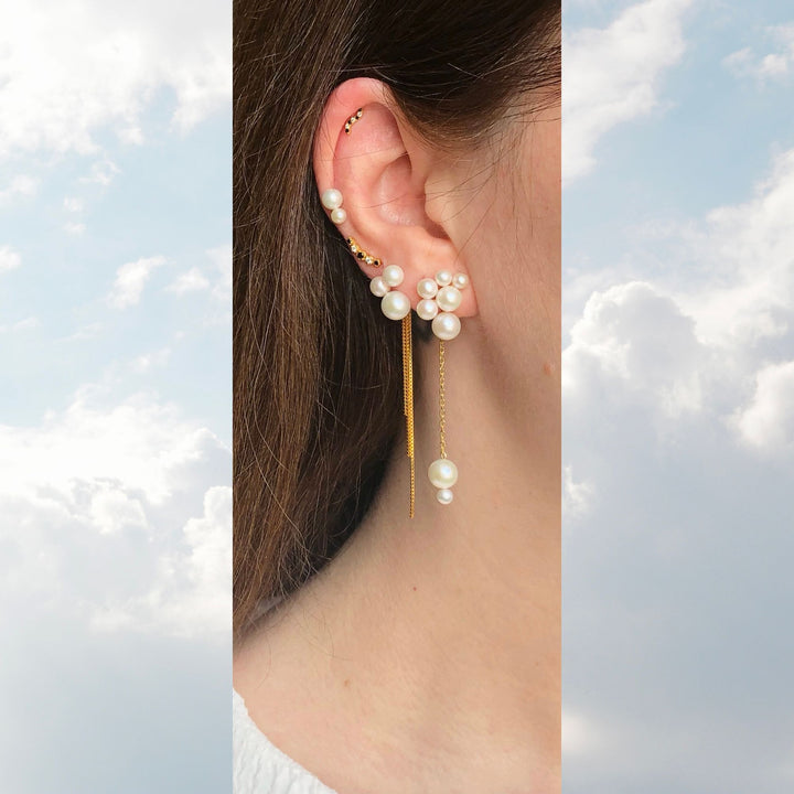 Curvo Right 18K Gold Plated Stud w. Black & White Zirconia