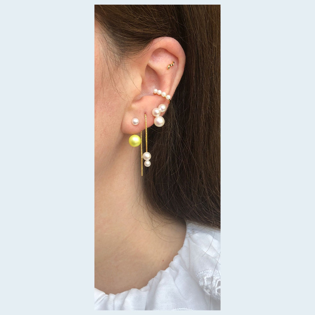 Deux Threader 18K Gold Plated Earring w. White Pearls