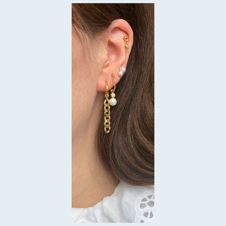 Bubble Hoop 18K vergoldet I Weiße Perle
