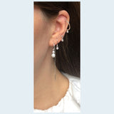 Crystal Hook Threader Silver Earring w. White Zirconia