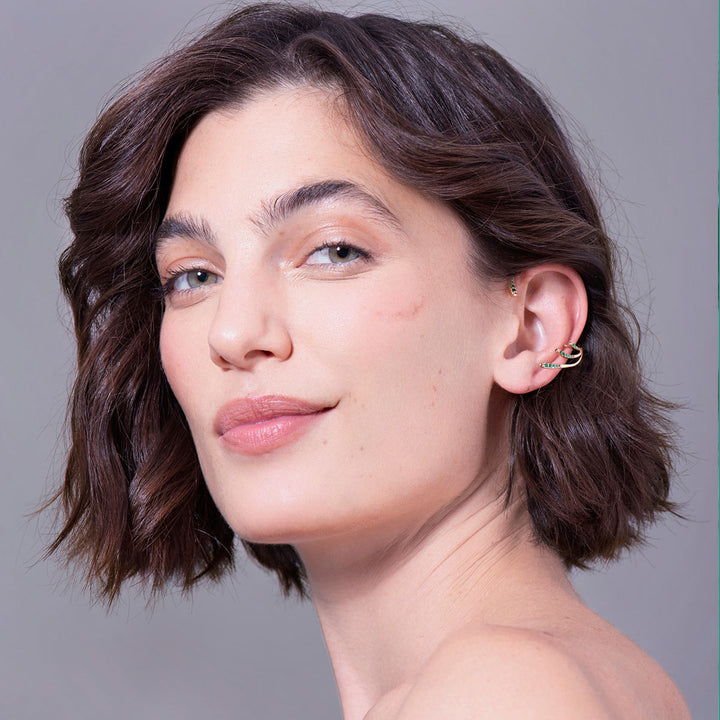 Ocean Ripple  18K Rosegold Ear Cuff w. Emeralds