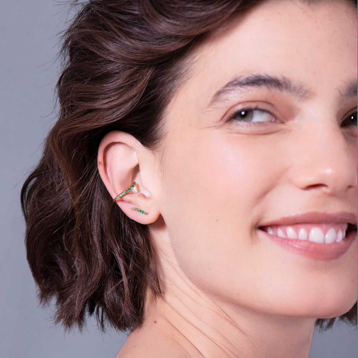 Ocean Tide Ear 18K Rosegold Earring w. Emeralds