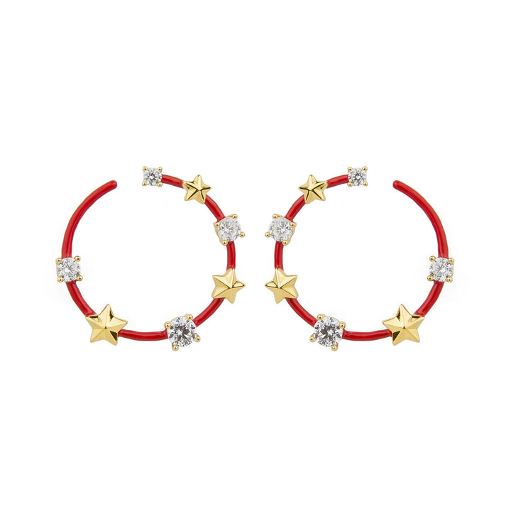 Star and Crystal Red Gold Plated Earrings w. Crystal