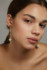 Gold Plated Face Earrings w. Pearls