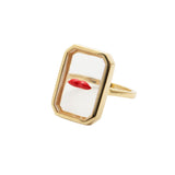 Lips Red & Transparent Gold Plated Ring