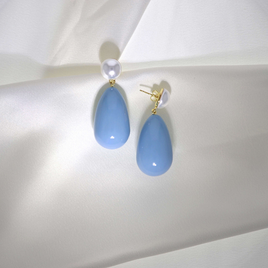 Drop Baby Blue & White Gold Ohrringe W. Perlen