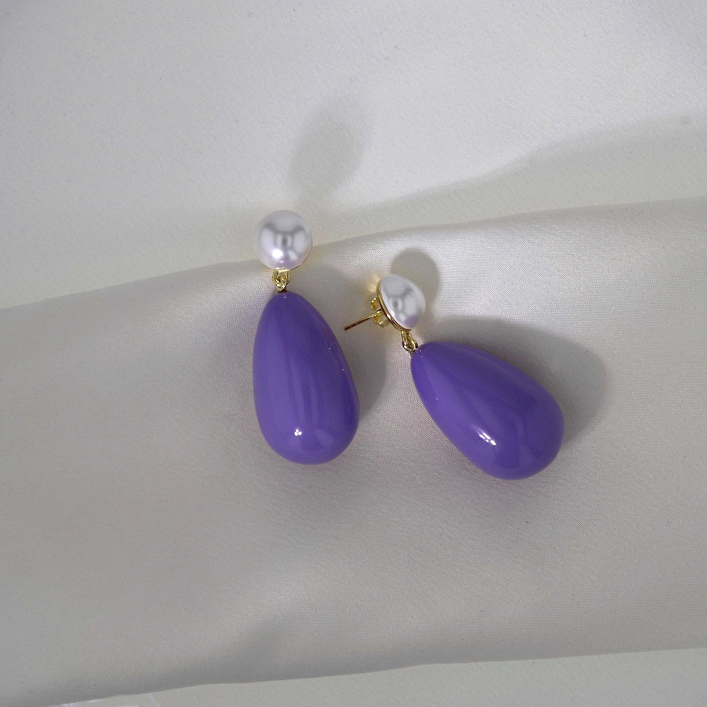 Drop Light Purple & White Gold Plated Earrings w. Pearls