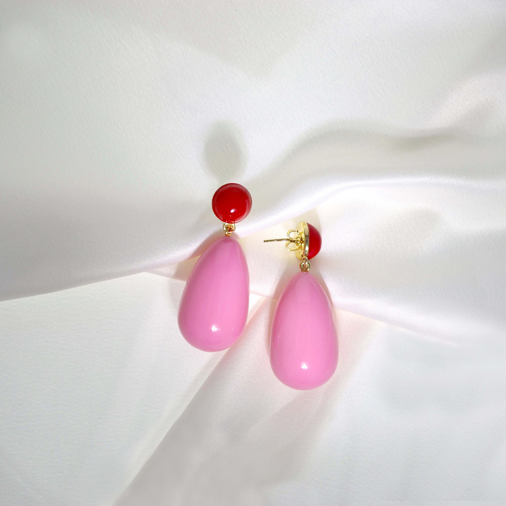 Drop Pink & Røde Forgyldte Øreringe