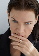 Double Emerald Signet 18K Gold Ring w. Lab-Grown Diamonds