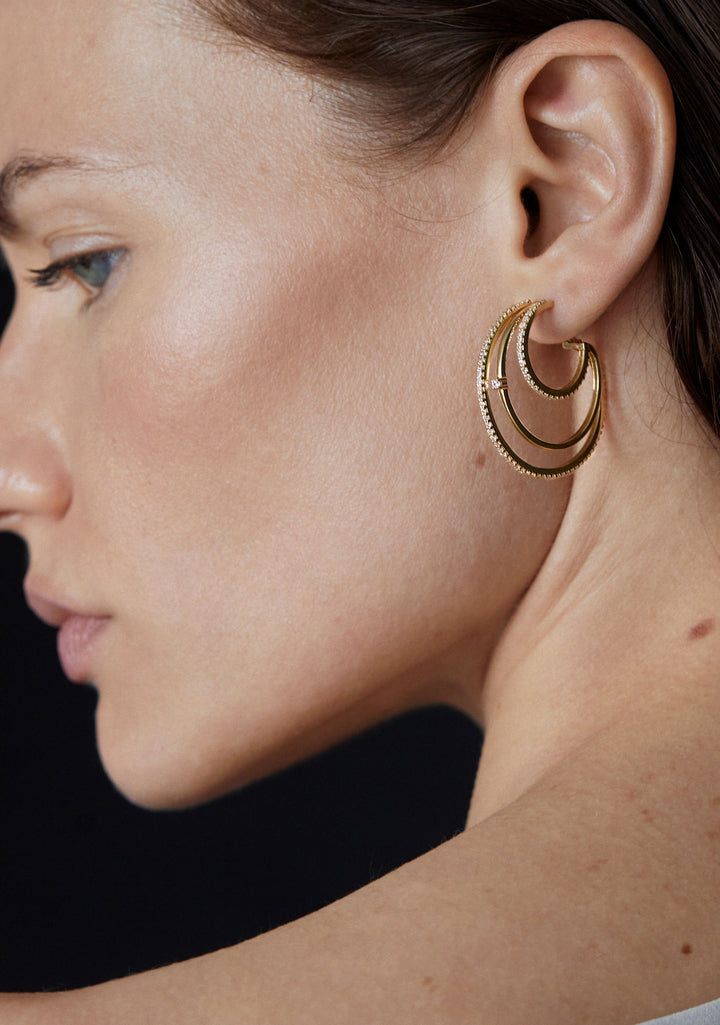 Triple Line 18K Guld Hoops m. Lab-Grown Diamanter