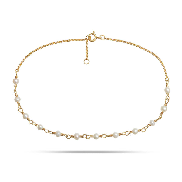 White 18K Gold Plated Anklet w. Pearls