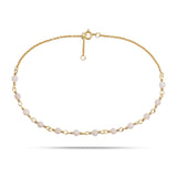 White 18K Gold Plated Anklet w. Pearls & Opal