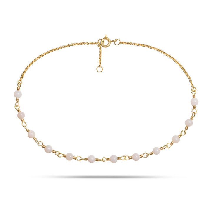 White 18K Gold Plated Anklet w. Pearls & Opal
