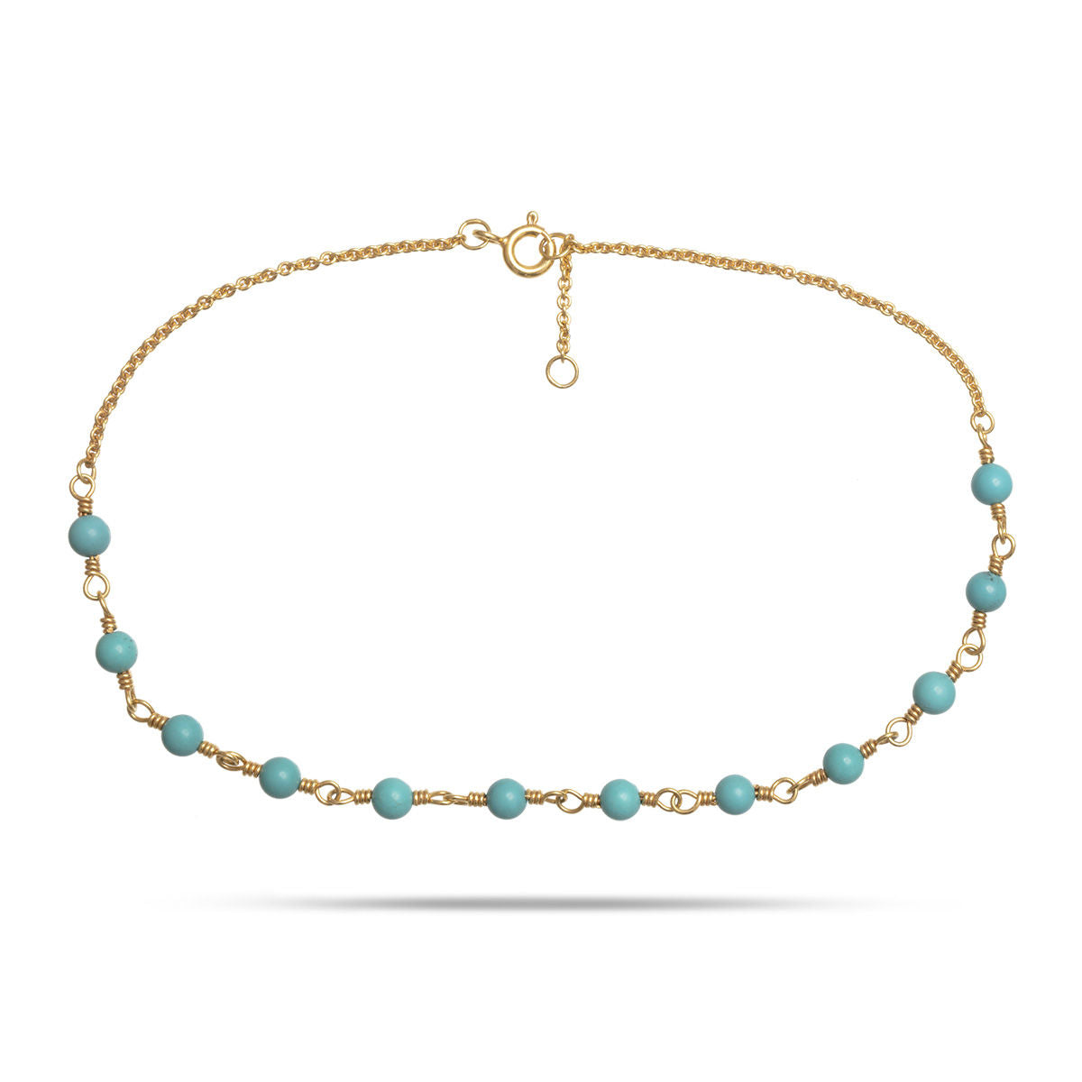 Blue 18K Gold Plated Anklet w. Turquoise
