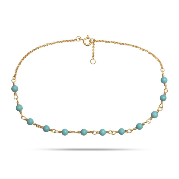 Blue 18K Gold Plated Anklet w. Turquoise