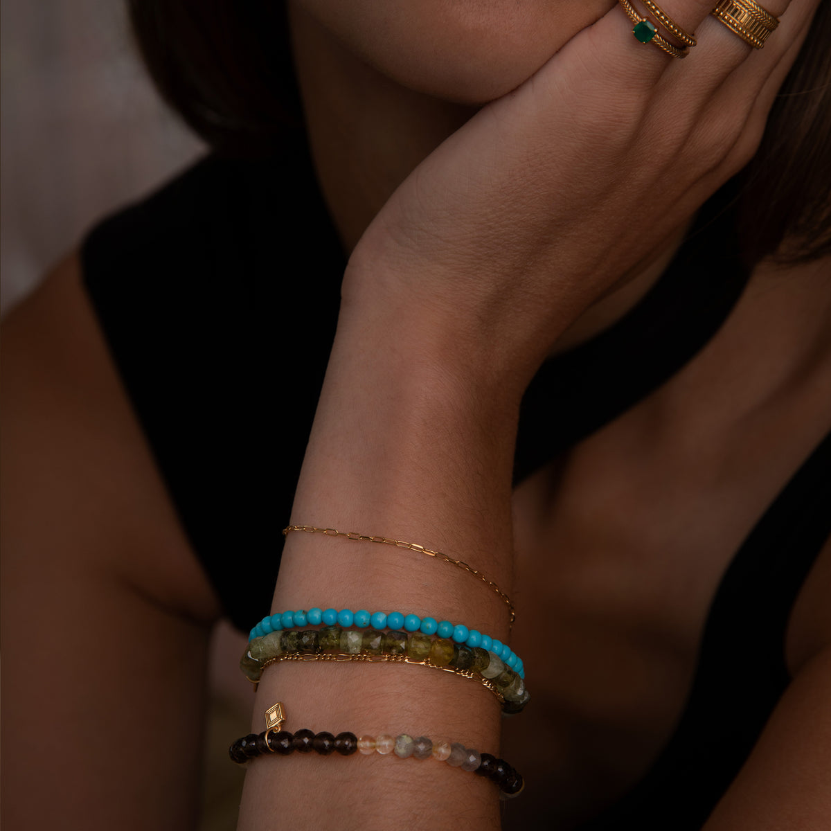 18K Gold Plated Bracelet w. Garnet