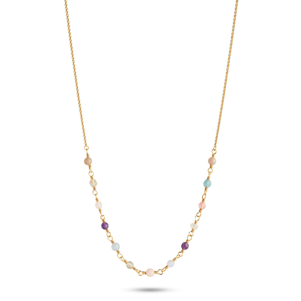 Mixed coloured Gemstones 18K Gold Plated Necklace