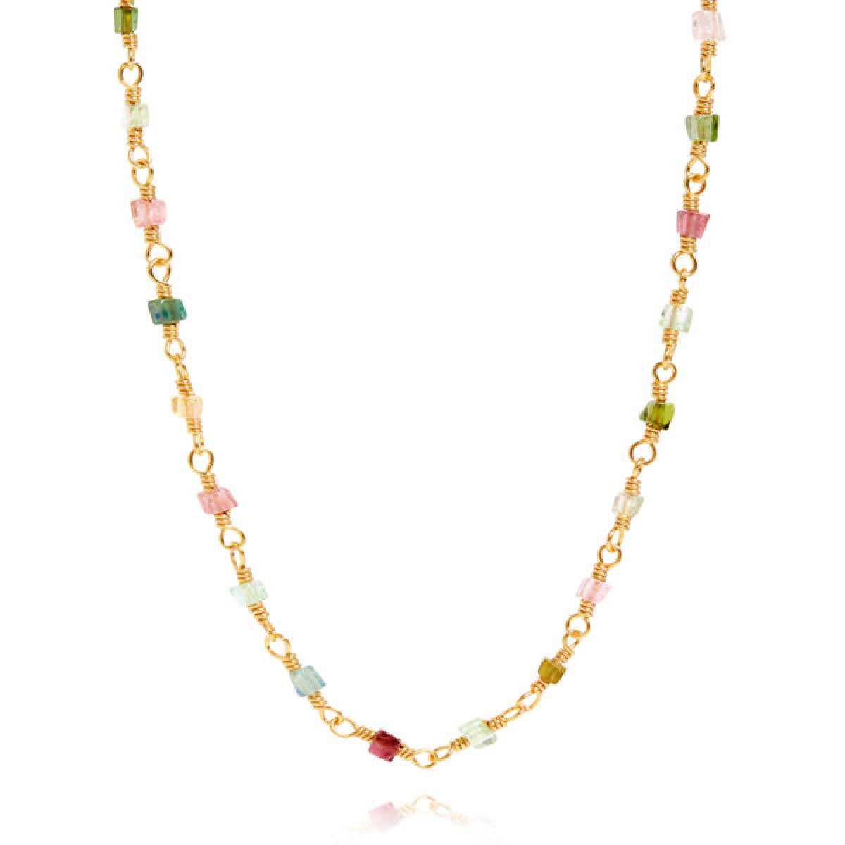 Mixed coloured 18K Gold Plated Necklace w. Tourmalines