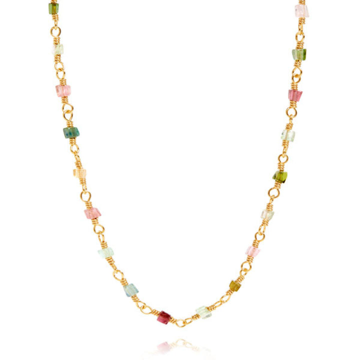 Mixed coloured 18K Gold Plated Necklace w. Tourmalines