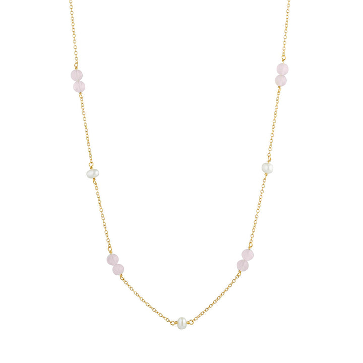 Valentine 18K Gold Plated Necklace w. Pearls & Quartz