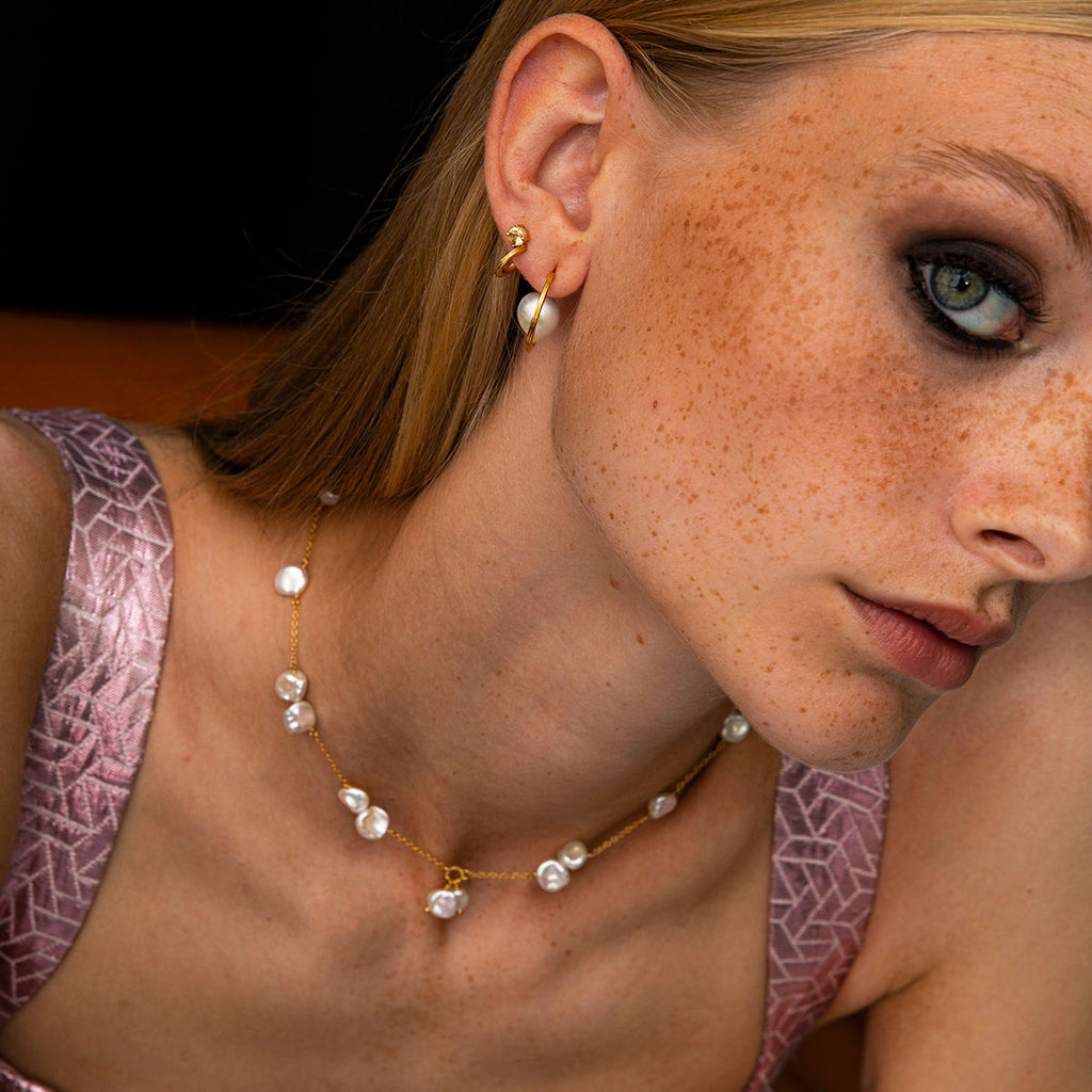 Unicorn 18K Gold Plated Necklace w. Keshi Pearls