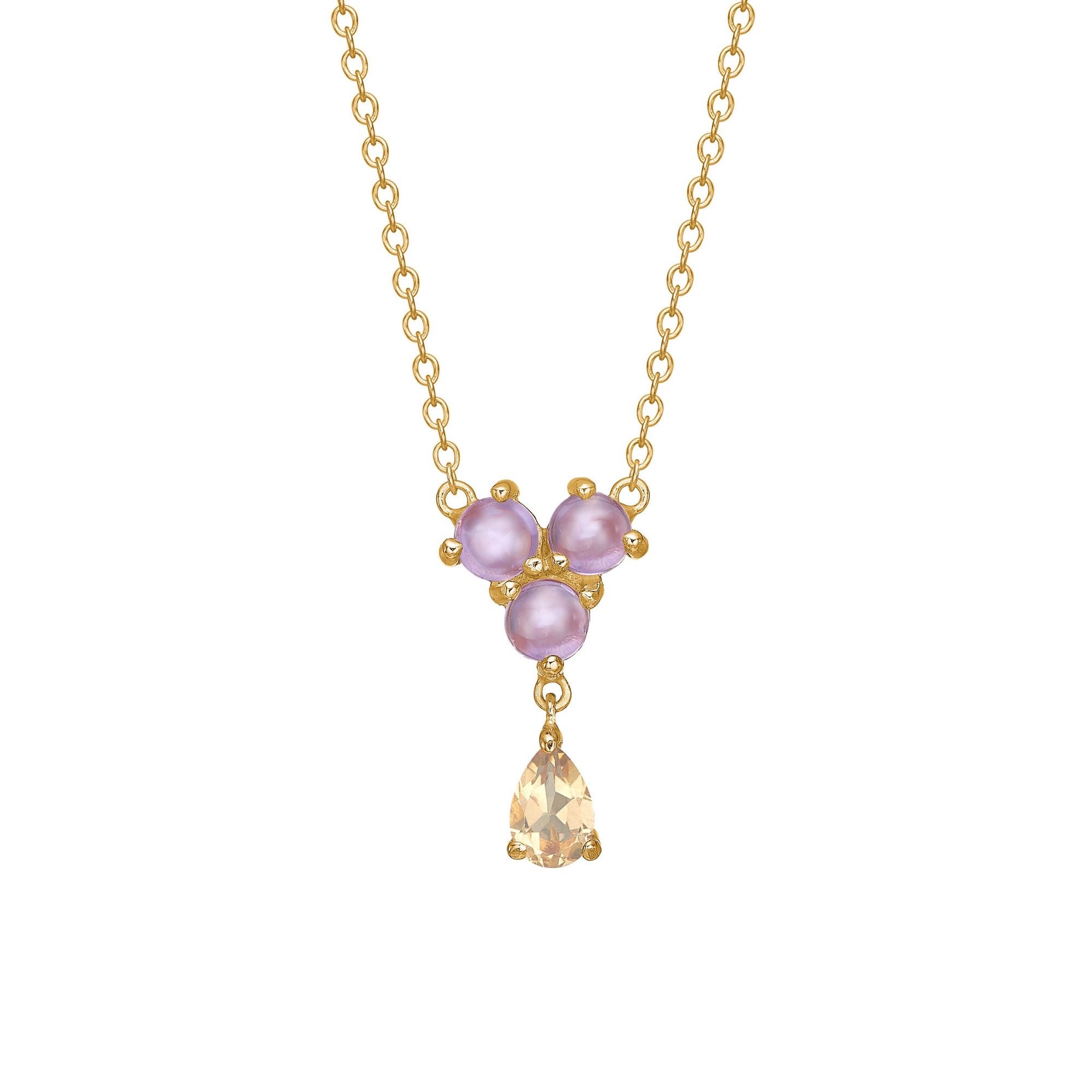 Unicorn 18K Gold Plated Necklace w. Amethyst & Champagne Quartz