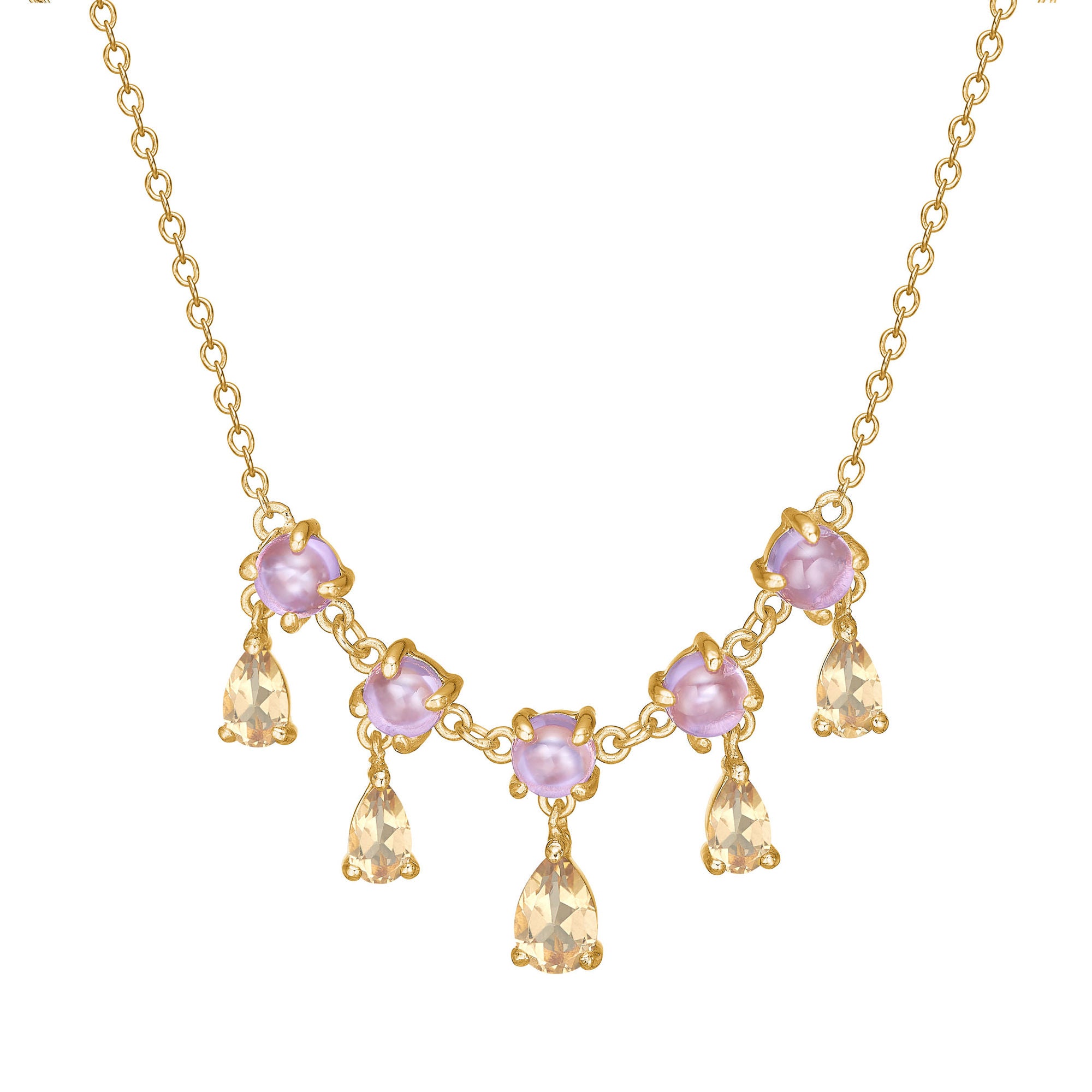 Unicorn Halskette 18K vergoldet I Amethyst & Birnenschliff Quartz