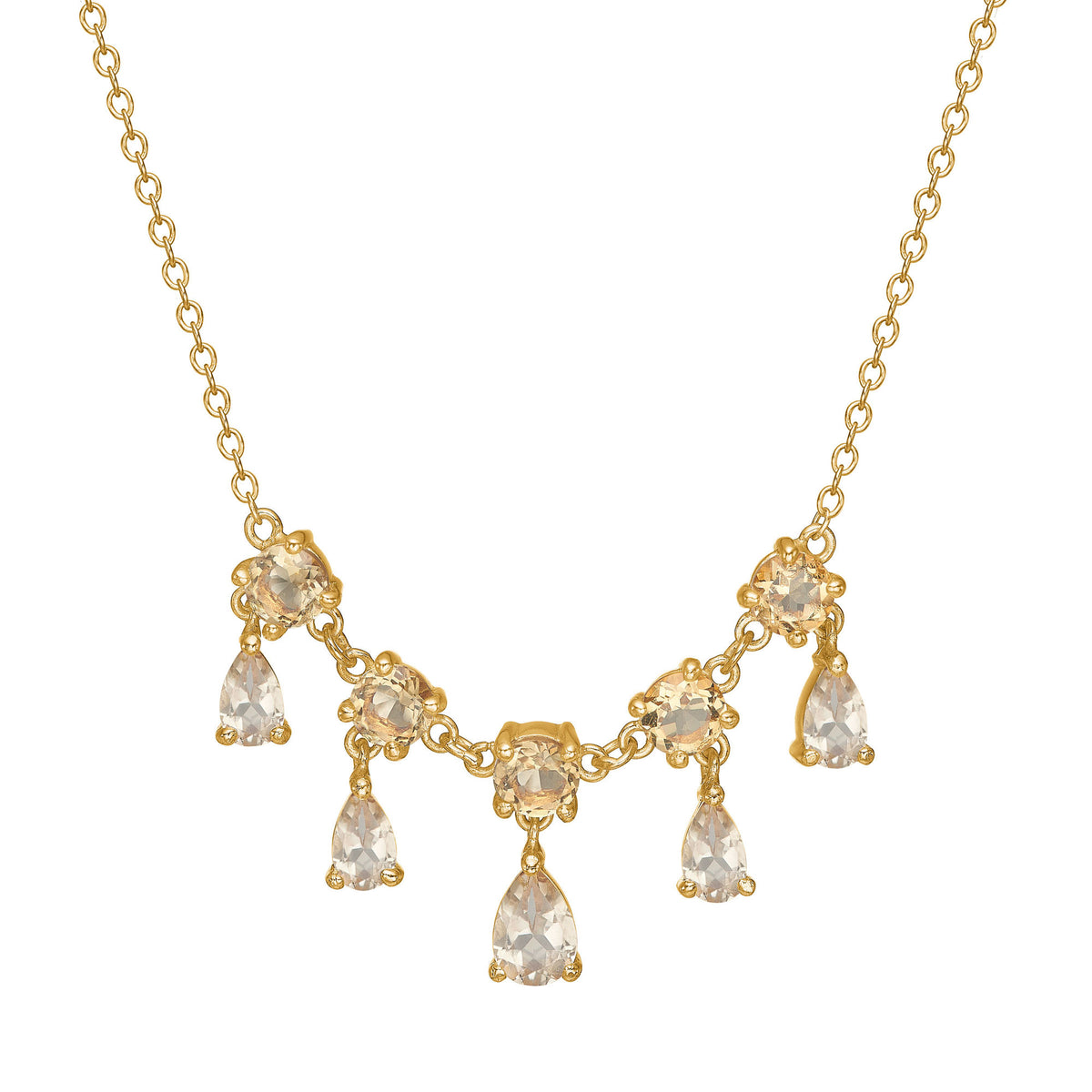 Unicorn 18K Gold Plated Necklace w. round and pear cut Quartz