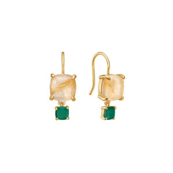 18K Gold Plated Earrings w. Quartz & Agate