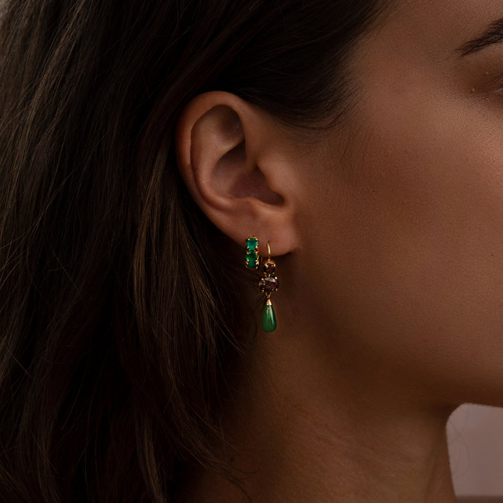 18K Gold Plated Earrings w. Agate & Quartz