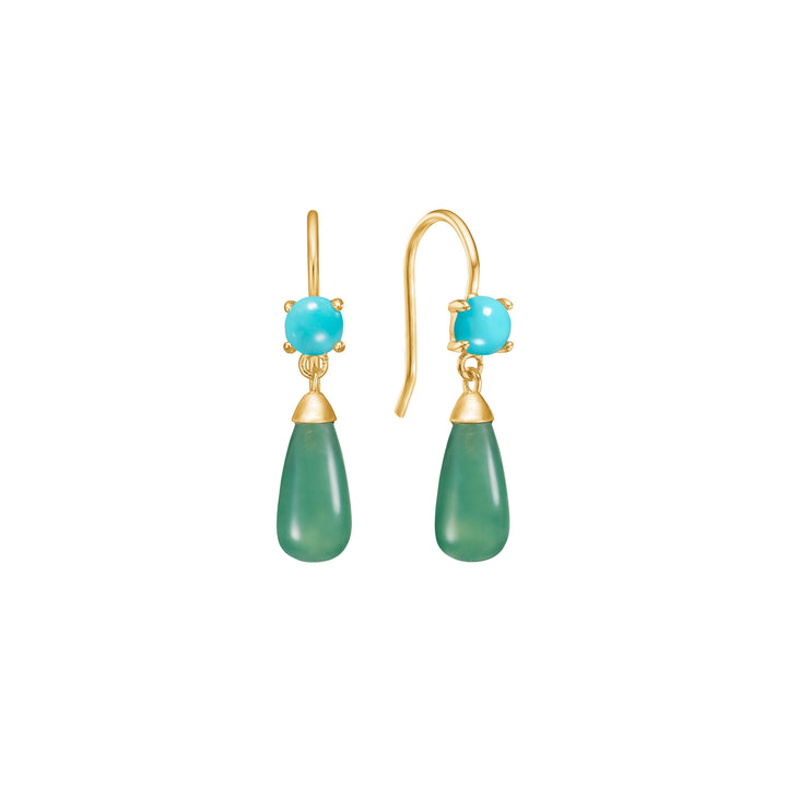 18K Gold Plated Earrings w. Agate & Turquoise