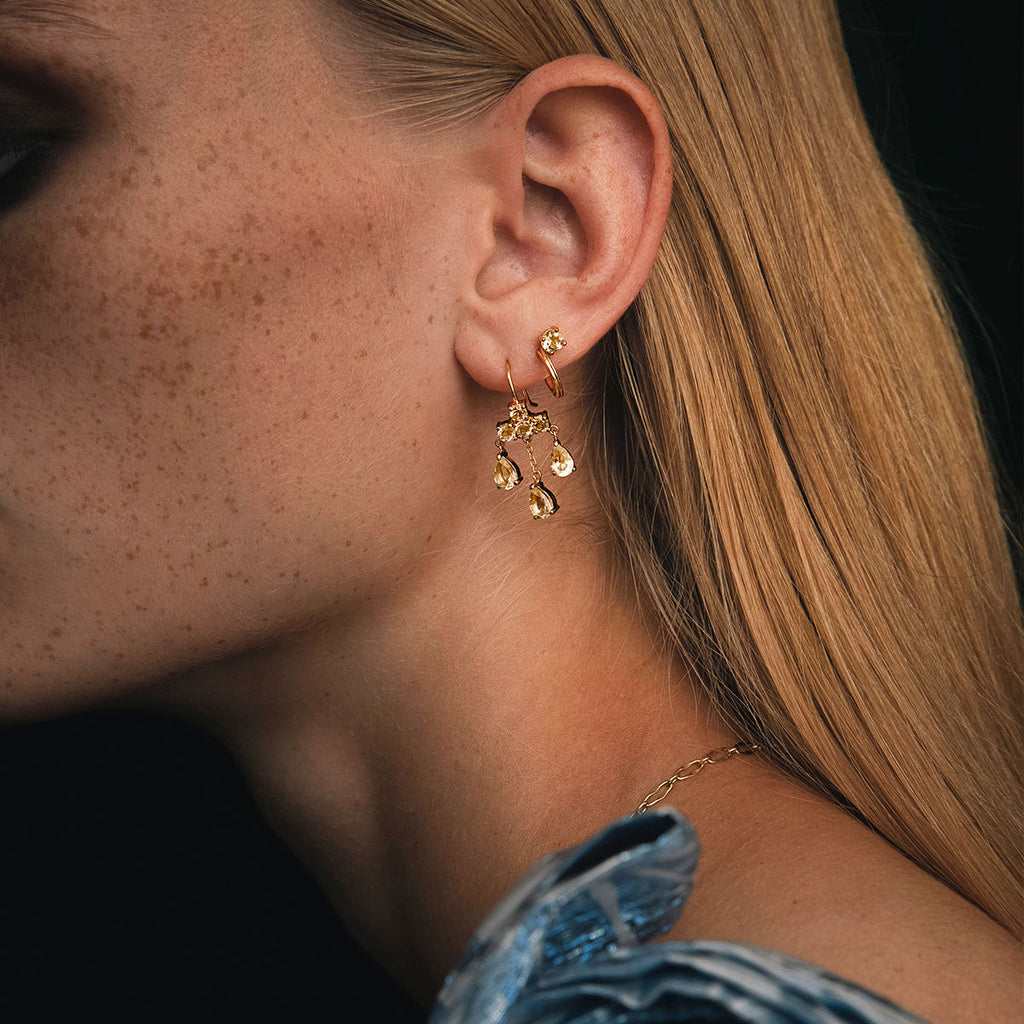 Unicorn 18K Gold Plated Earrings w. pear cut champagne Quartz