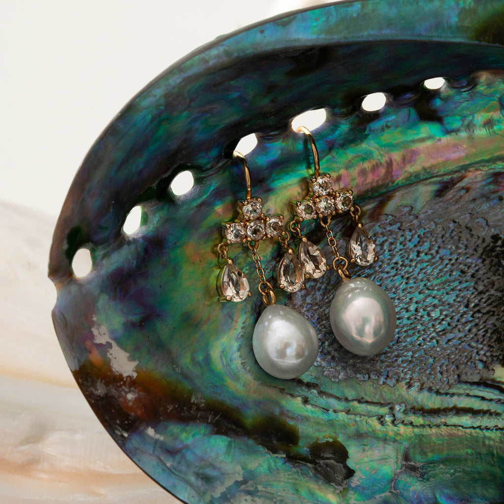 Unicorn 18K Gold Plated Earrings w. Quartz & baroque Pearls