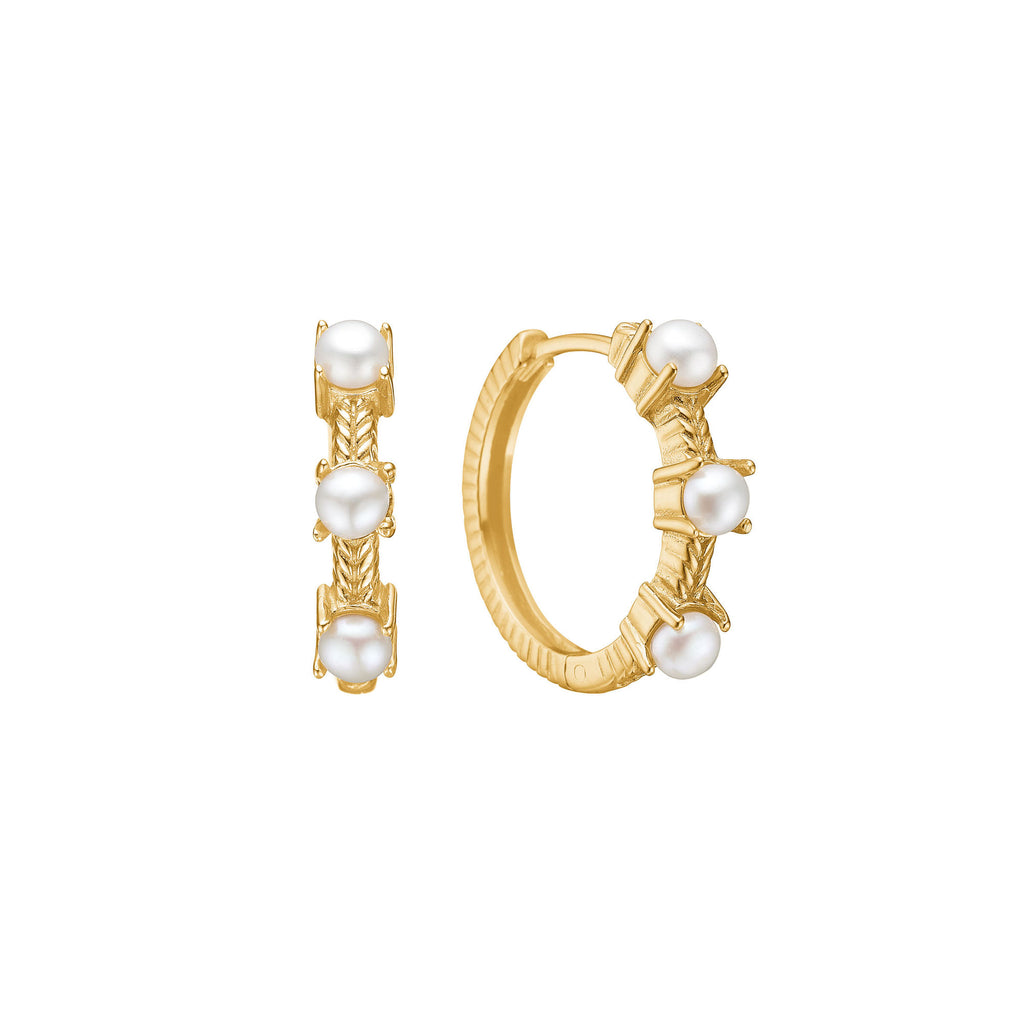 Reef 18K Gold Plated Large Hoops w. Pearl