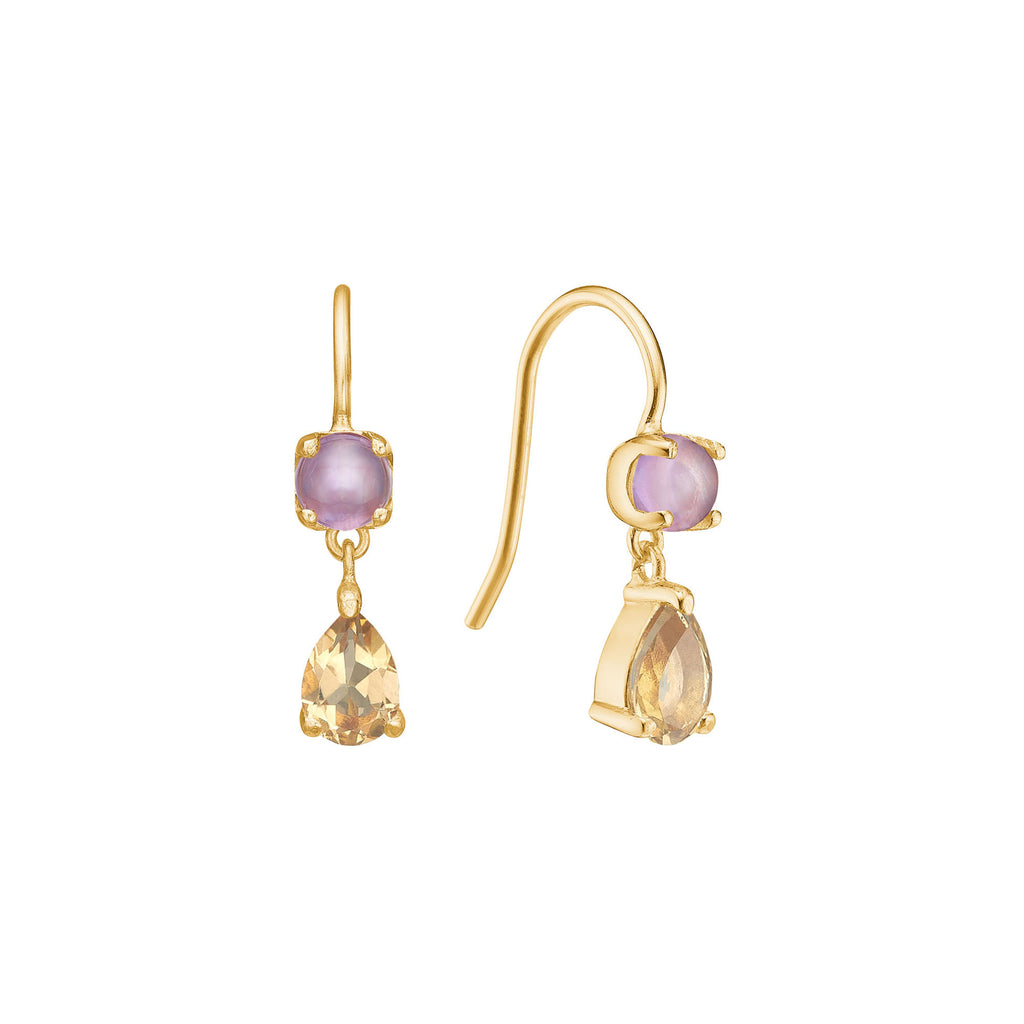Olalla 18K Gold Plated Hoops w. cabochon cut Amethyst & Quartz