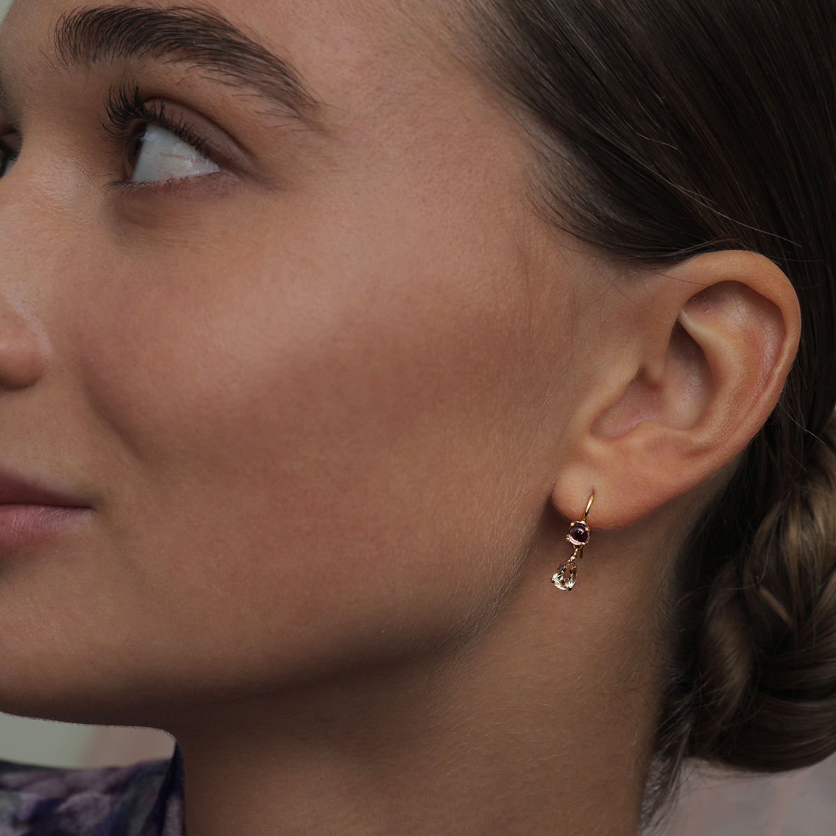 Olalla 18K Gold Plated Hoops w. Champagne Quartz