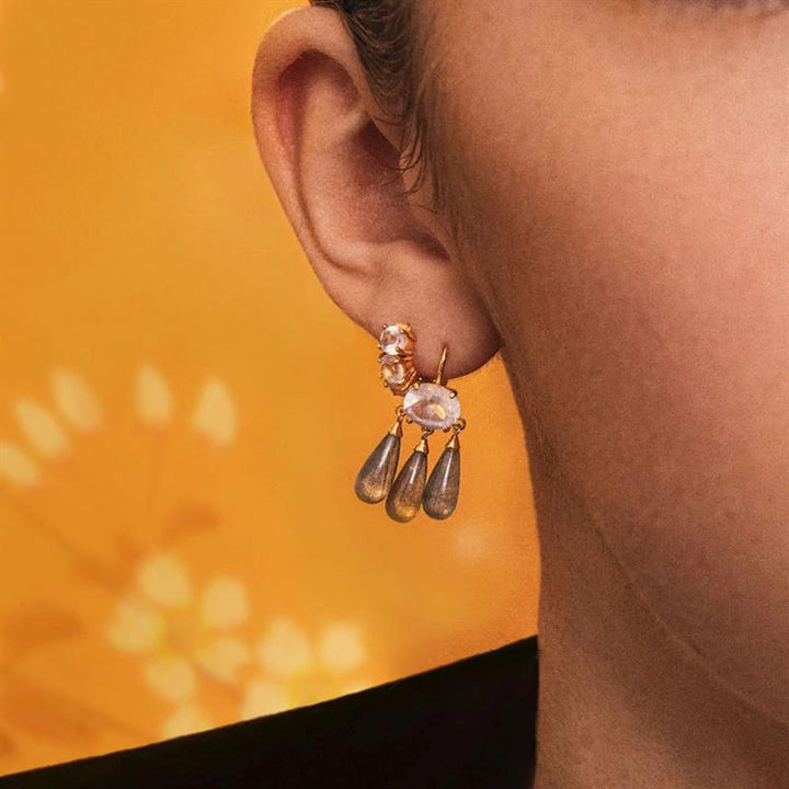 Rose 18K Gold Plated Earrings w. Quartz & Labradorite