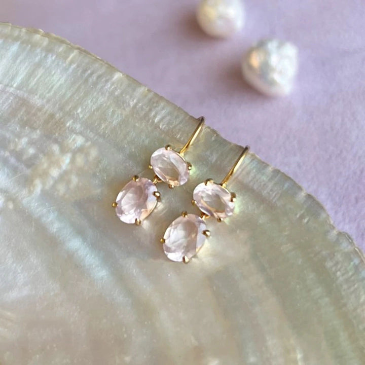 Rosa 18K Forgyldte Øreringe m. Kvarts