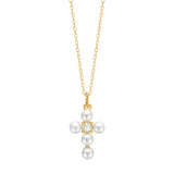 Reef 18K Gold Plated Pendant Cross w. Prasiolite & Pearl