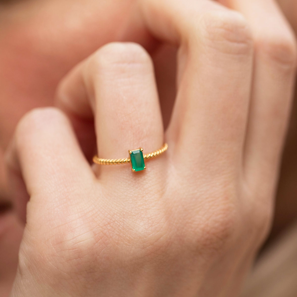 Gem Candy Green 18K Gold Plated Ring w. Agate