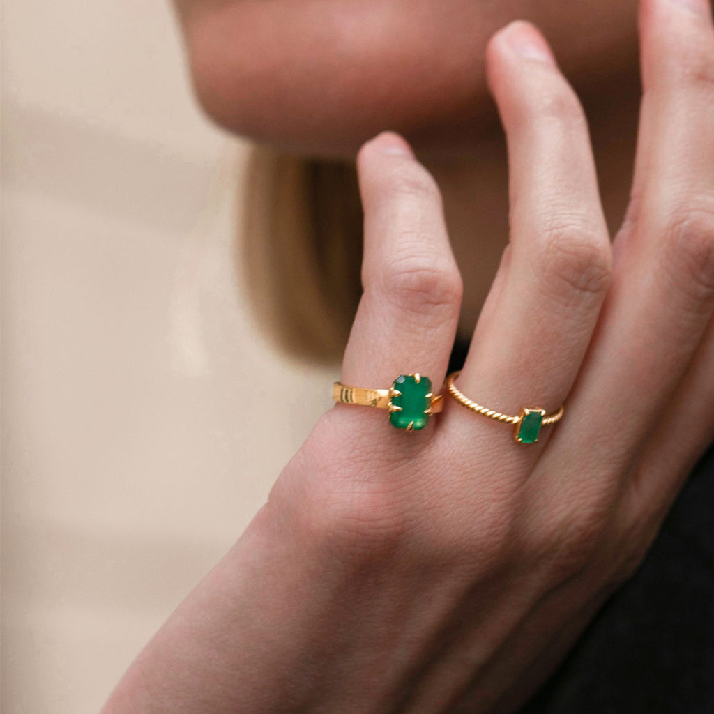 Gem Candy Green 18K Gold Plated Ring w. Agate