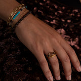 18K Gold Plated Ring w. Rutile & Smoked Quartz