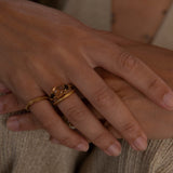 18K Gold Plated Ring w. Rutile & Smoked Quartz