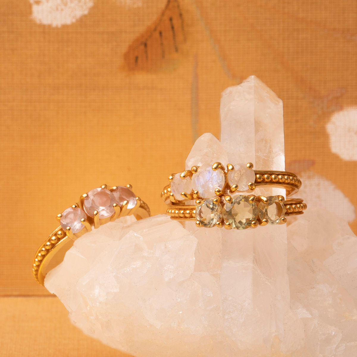 Pink 18K Gold Plated Ring w. Quartz